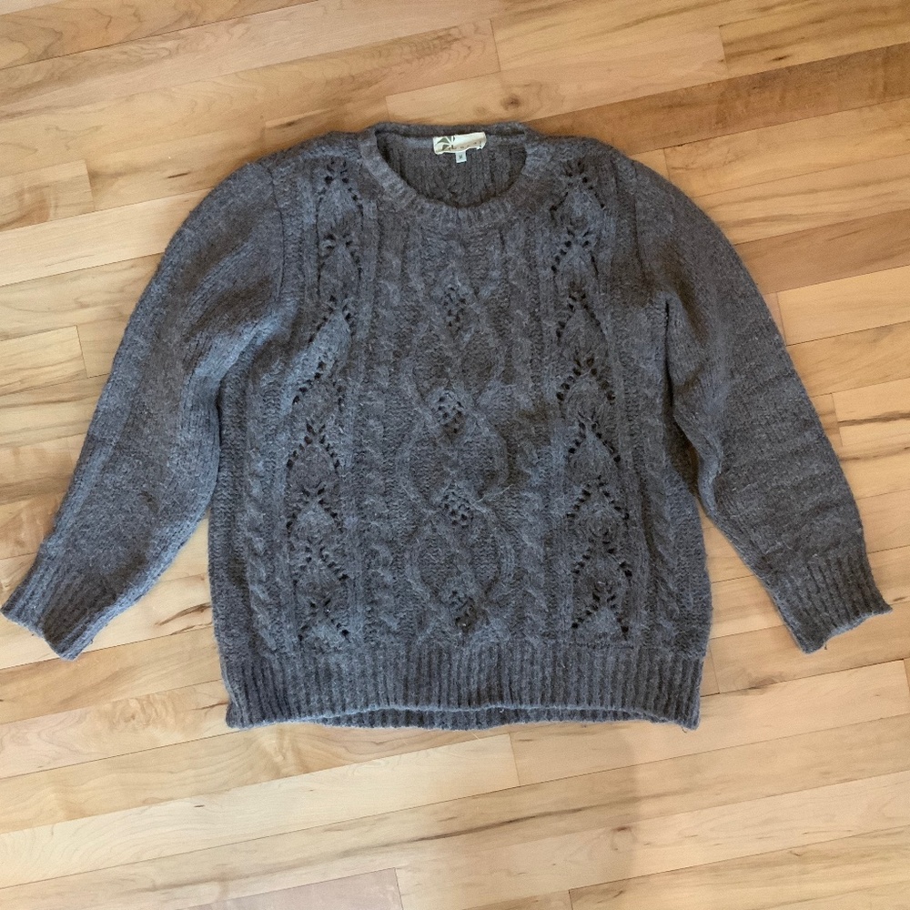 Local Sweater, Brown Cable Knit Pattern, M